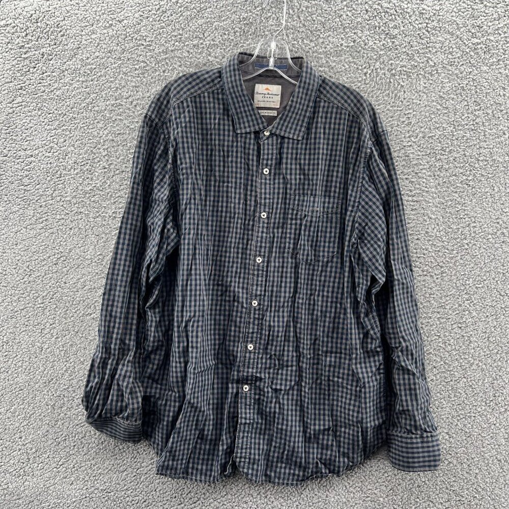 Tommy Bahama Island Crafted Long Sleeve Shirt Mens XL Blue Gray Checked Button